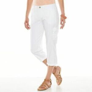 Womens Capris 8 White Linen Blend Mid Rise Straight 4 Pocket Pants Sonoma